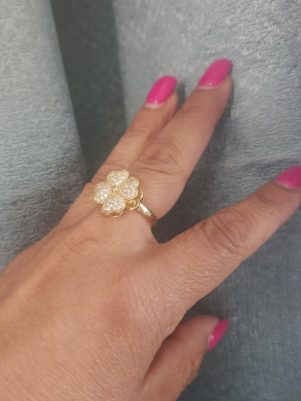 Gold Flower Pave Ring in Gold with Clear Stones